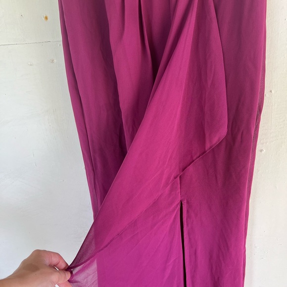 David’s Bridal Sangria Pink Long Maxi Chiffon Bridesmaid Prom Dress with Slit - Picture 7 of 10